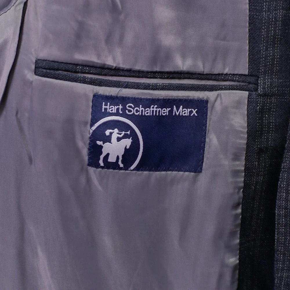 Hart Schaffner Marx Blue / Gray With Tan White Windowpane Wool Sport Coat‎ 42L